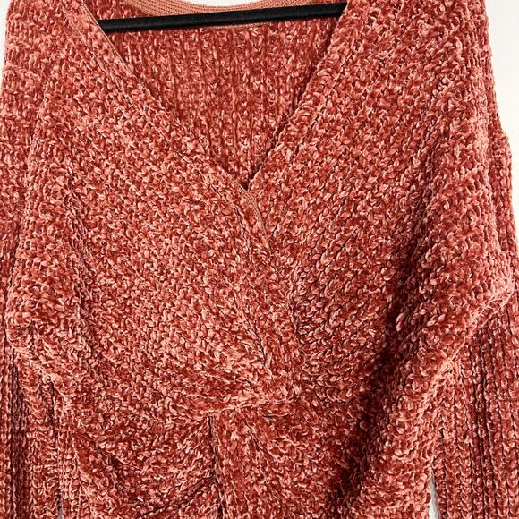 New Entro Medium M Orange Chenille Twist Low VBack Tunic Sweater Soft Cozy Knit - Picture 6 of 10